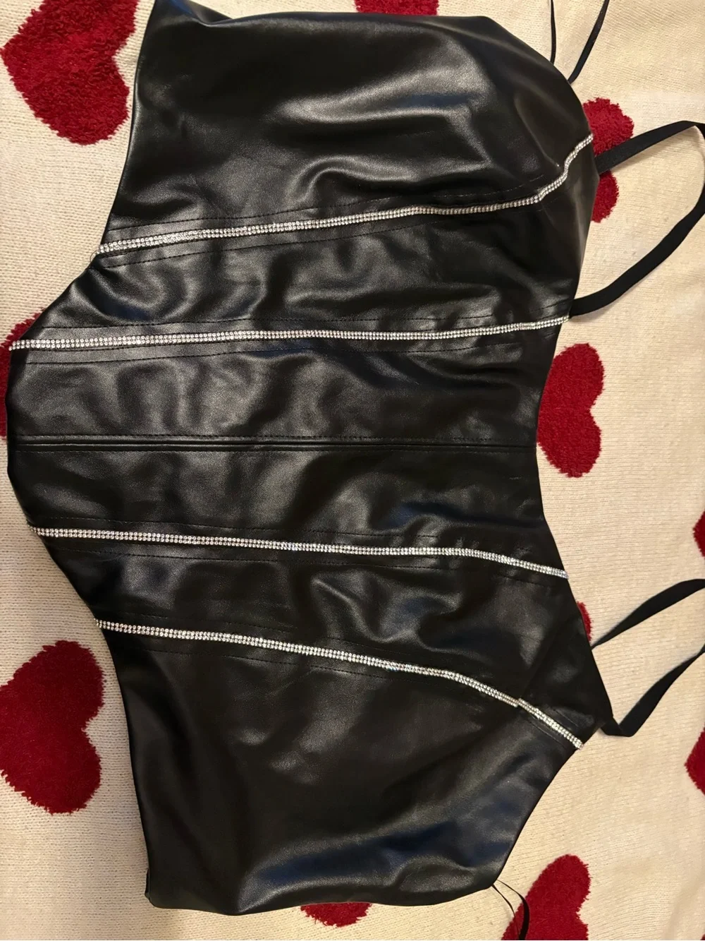 Black Faux Leather Dress with Rhinestone Accents